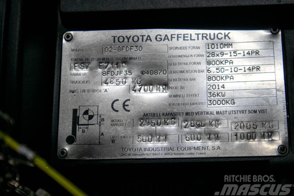 Toyota 02-8FDF30,dieselmotviktstruck med 4700 mm lyfthöjd Wózki Diesla