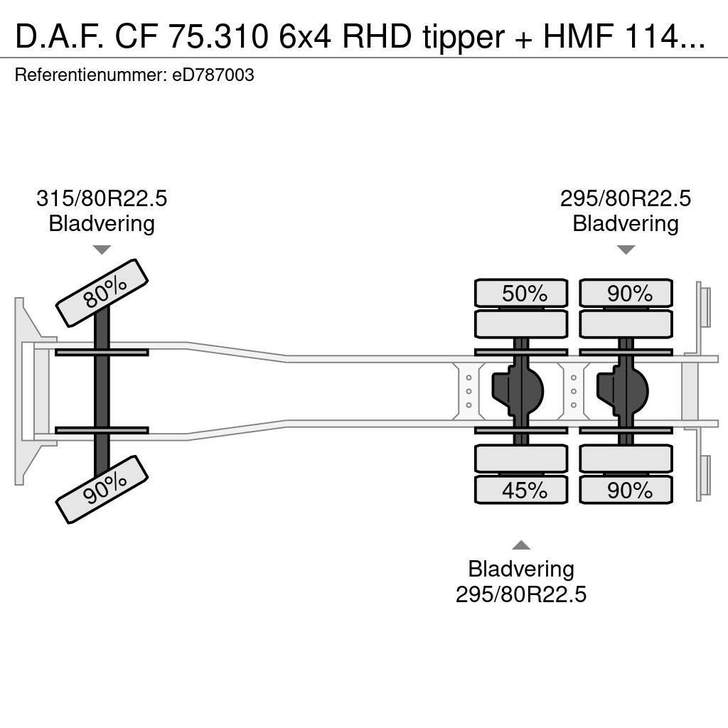 DAF CF 75.310 6x4 RHD tipper + HMF 1144 K-1 + grapple Żurawie szosowo-terenowe