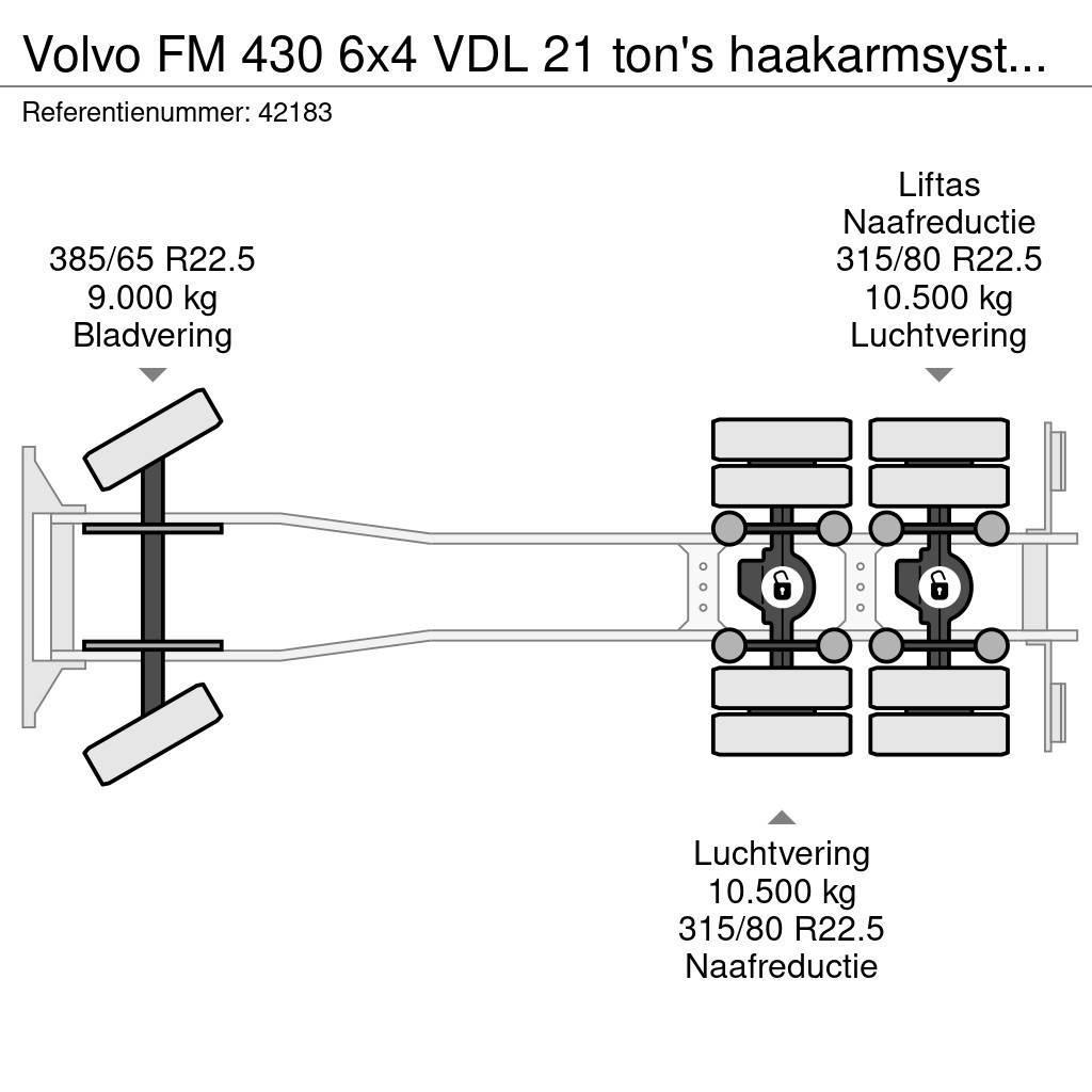 Volvo FM 430 6x4 VDL 21 ton's haakarmsysteem + Hefbare a Hakowce