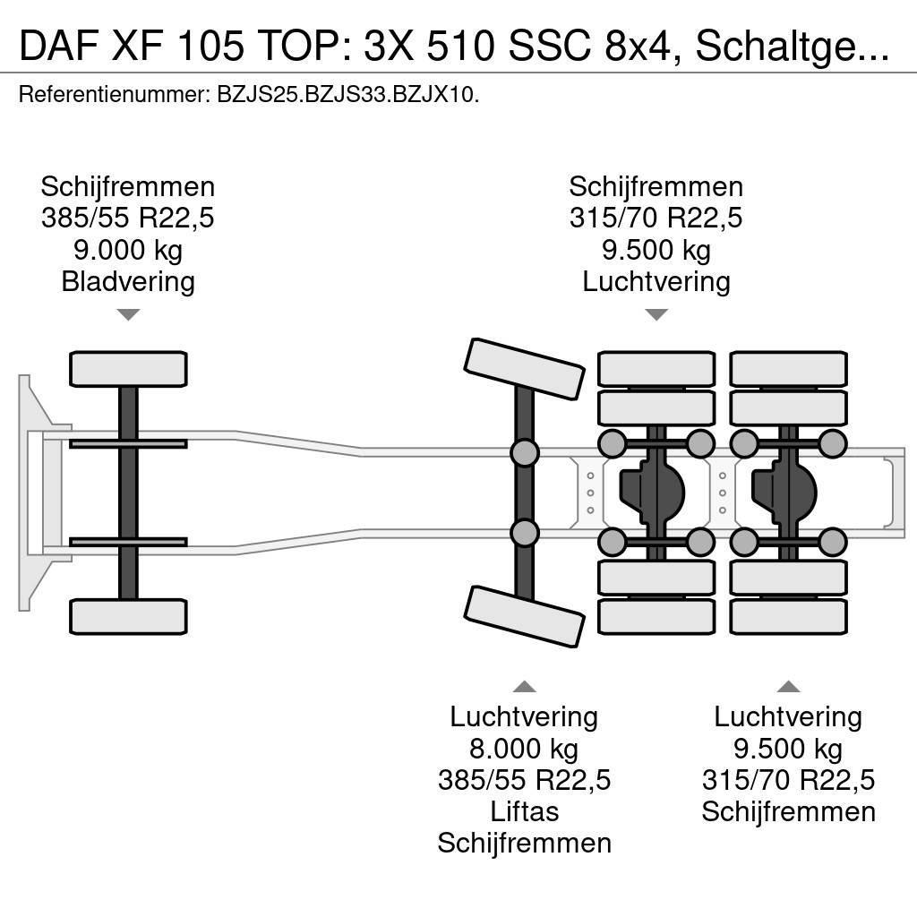 DAF XF 105 TOP: 3X 510 SSC 8x4, Schaltgetriebe, RETARD Ciągniki siodłowe