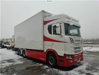 Scania S580 6x2 box truck with openable left side and rea