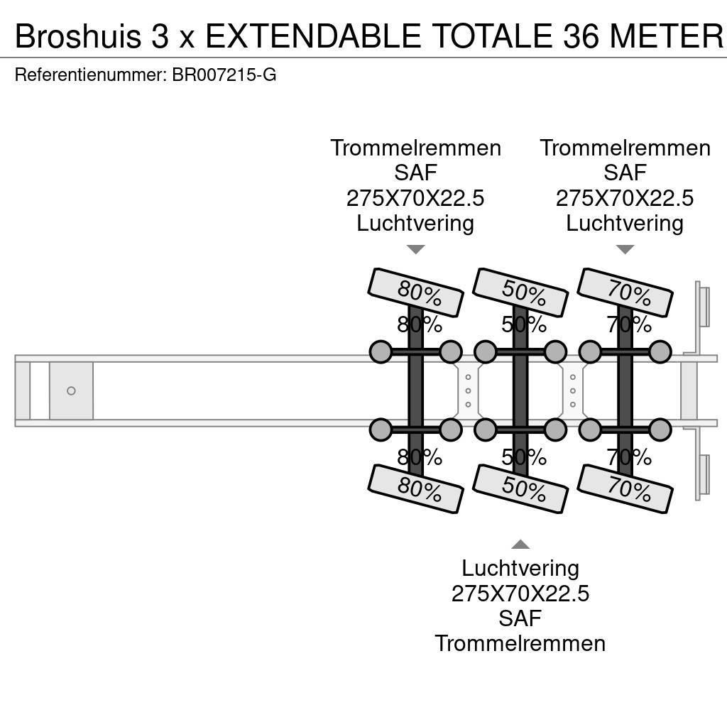 Broshuis 3 x EXTENDABLE TOTALE 36 METER Platformy / Naczepy z otwieranymi burtami