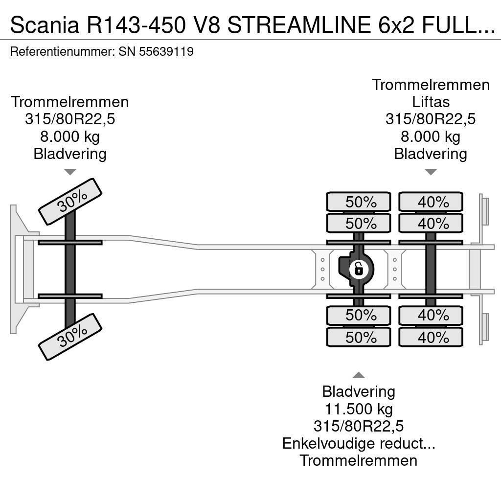 Scania R143-450 V8 STREAMLINE 6x2 FULL STEEL KIPPER (MANU Wywrotki