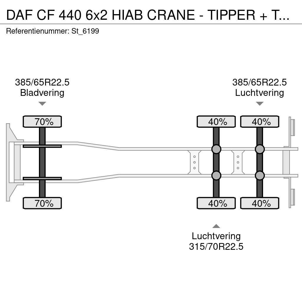 DAF CF 440 6x2 HIAB CRANE - TIPPER + TIPPER TRAILER Żurawie samochodowe