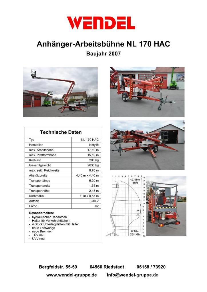 Niftylift NL 170 HAC Podnośniki na przyczepach