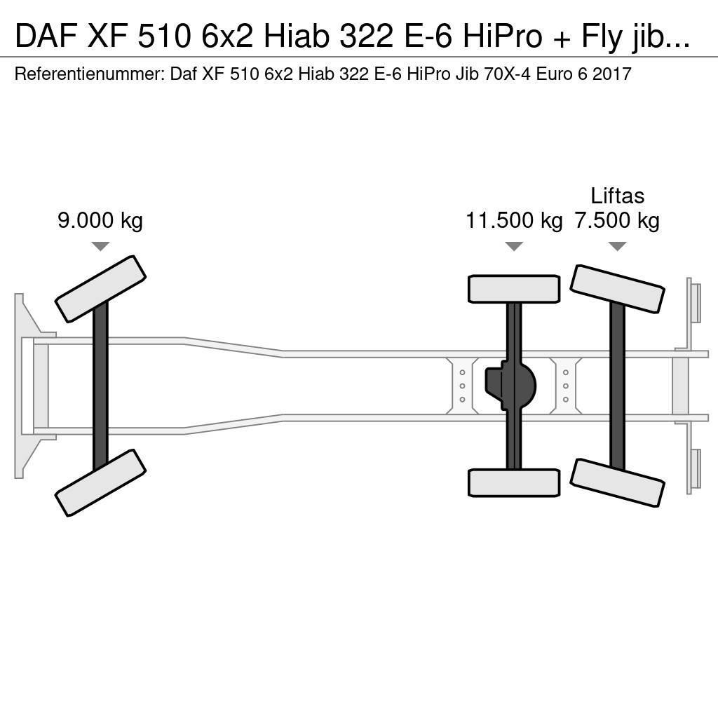 DAF XF 510 6x2 Hiab 322 E-6 HiPro + Fly jib Euro 6 Żurawie szosowo-terenowe
