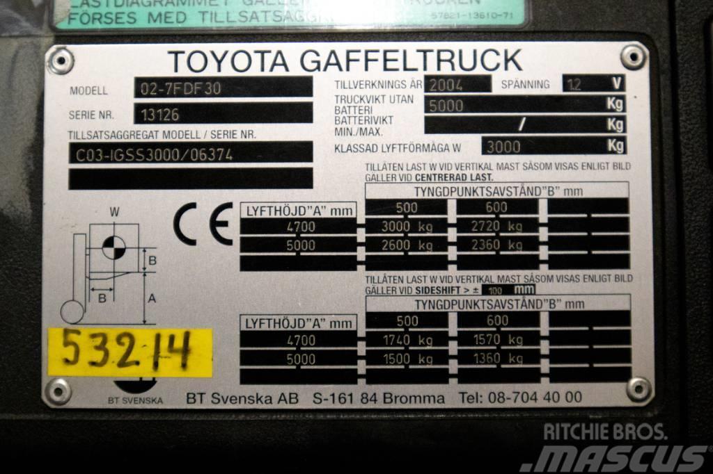 Toyota 7FDF30, 3-tons dieselmotviktstruck med 5m lyftöjd Wózki Diesla