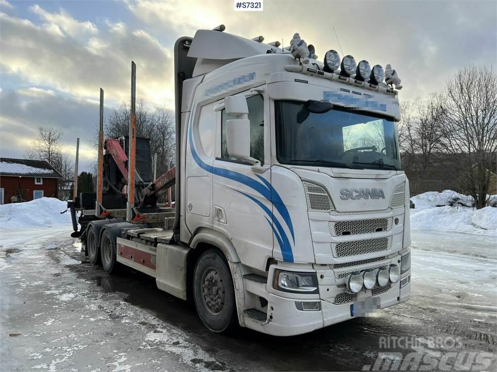 Scania R650 Timber truck with wagon and crane Samochody do przewozu drewna