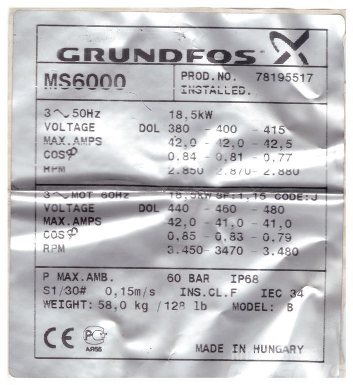 Grundfos SP60/11 - 25 HK Inne akcesoria