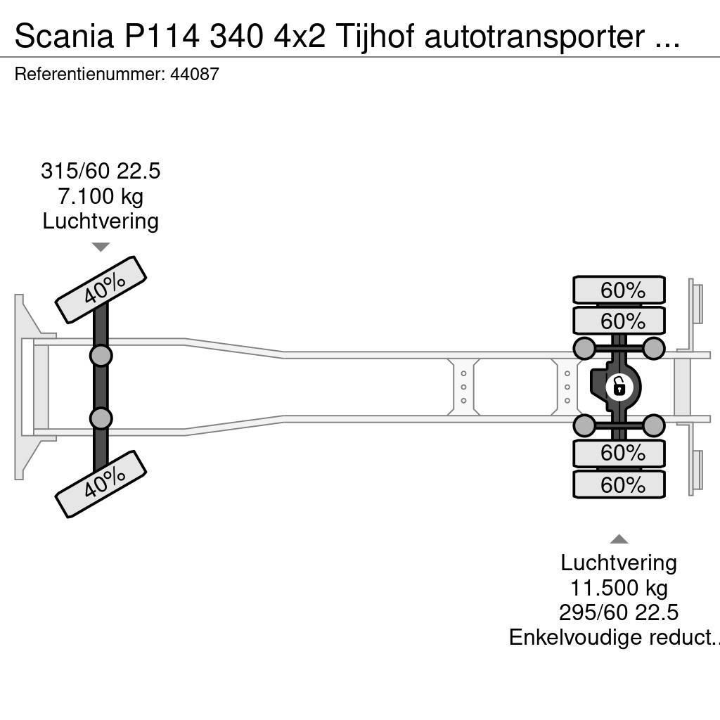 Scania P114 340 4x2 Tijhof autotransporter met hydraulisc Pojazdy do transportu samochodów