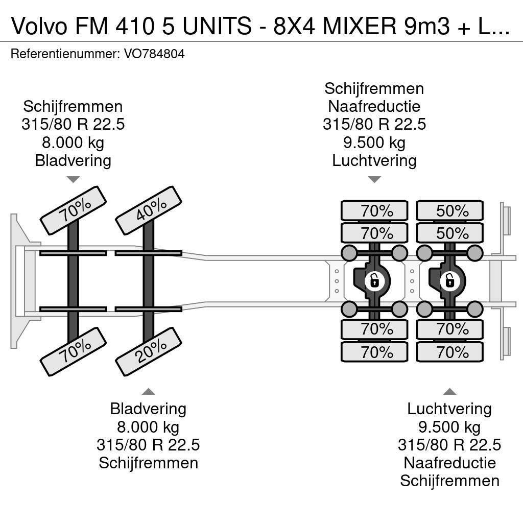 Volvo FM 410 5 UNITS - 8X4 MIXER 9m3 + LIEBHERR CONVEYOR Gruszki do betonu