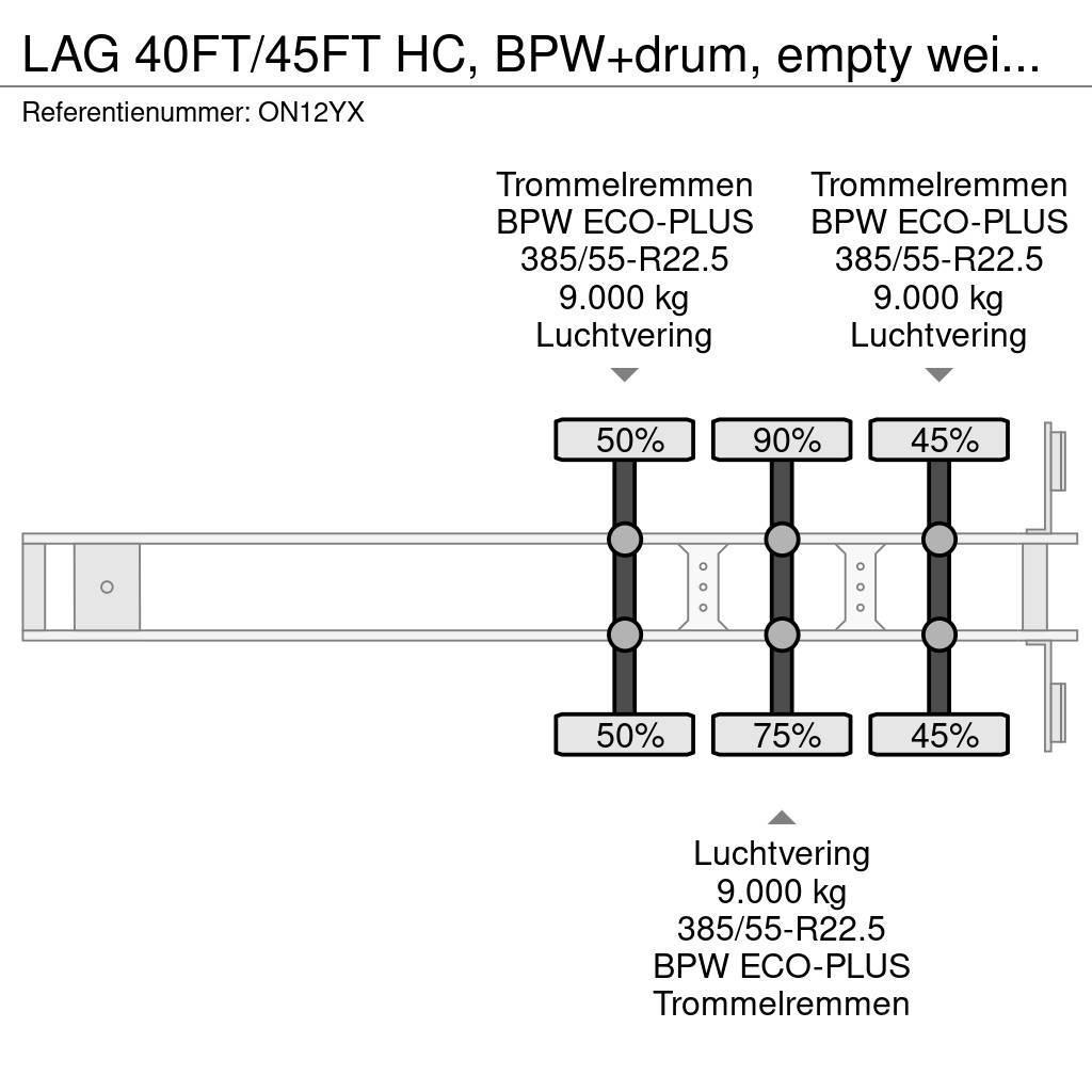 LAG 40FT/45FT HC, BPW+drum, empty weight: 4.120kg, NL- Naczepy do transportu kontenerów