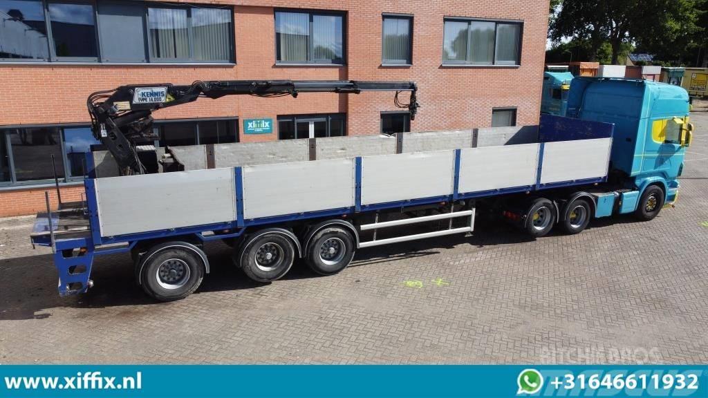 Floor 3-axle stone trailer with Kennis 14 ton/mtr crane Platformy / Naczepy z otwieranymi burtami
