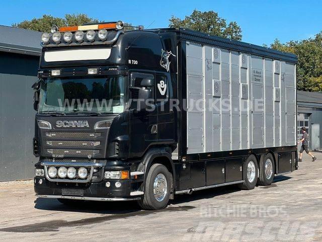 Scania R730 V8 6x2 2.Stock Stehmann + Hubdach, Vollluft Pojazdy do transportu zwierząt