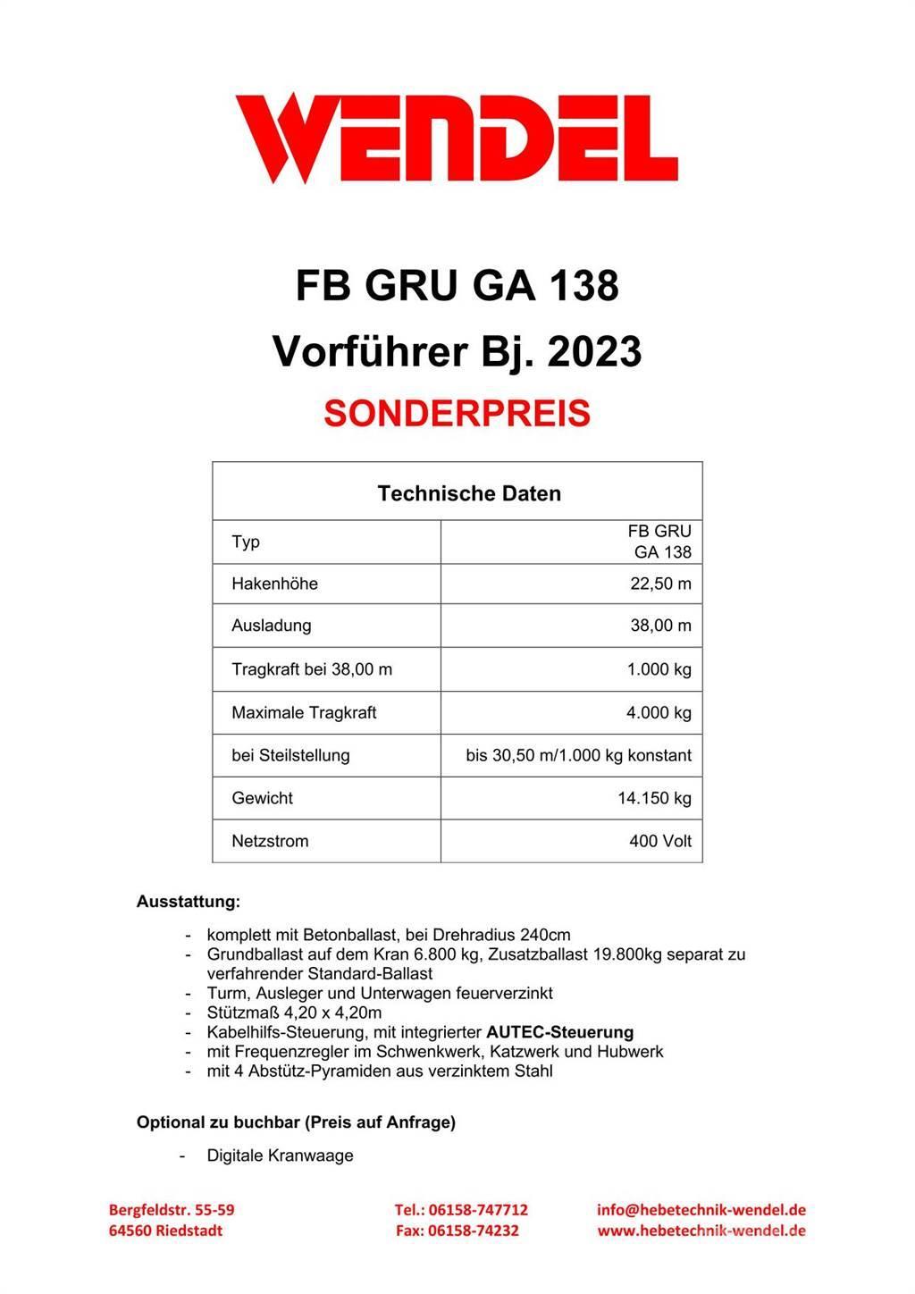 FB GRU Hochbaukran GA 138 Żurawie wieżowe
