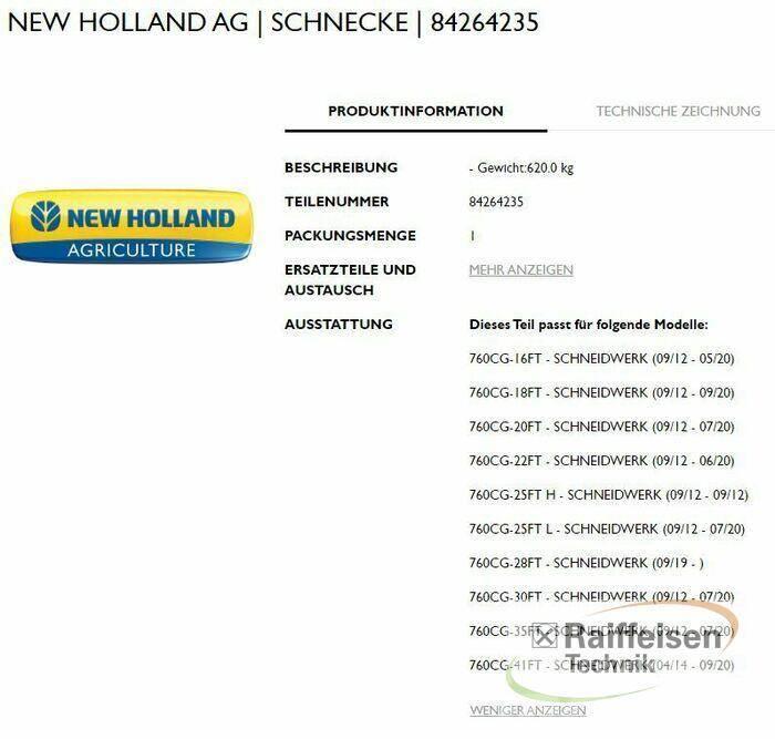New Holland Schnecke für Mähdrescher Akcesoria do kombajnów zbożowych